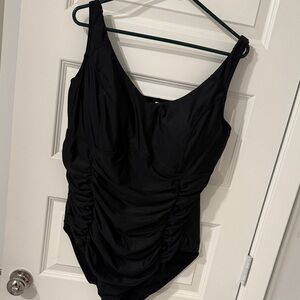 ARTESANDS Black Ruched One-Piece Swimsuit E F PLUS ELEGANT SWIM SUIT WIRE bra 18